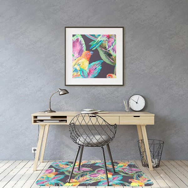 Desk chair mat colorful parrots