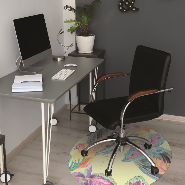 Desk chair mat colorful parrots