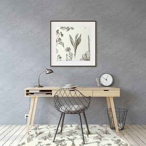 Office chair mat sketched flowers