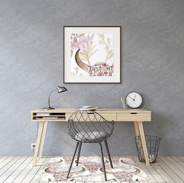 Chair mat floor panels protector Skull in flowers