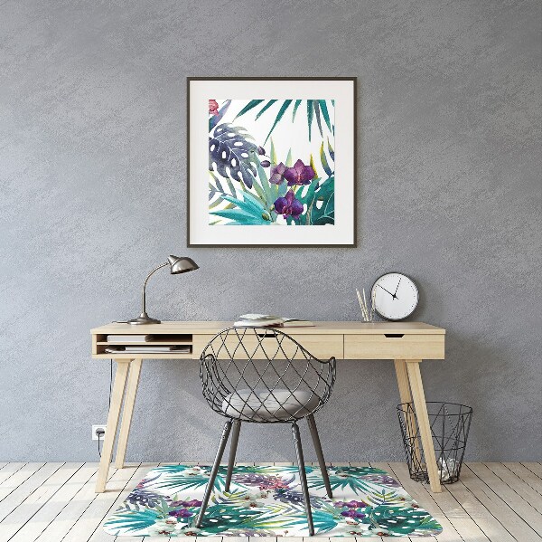 Office chair mat tropical leaves