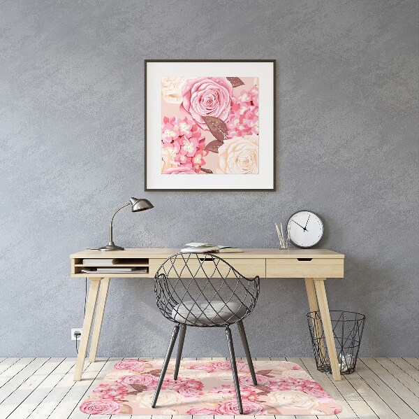 Chair mat floor panels protector Roses and hydrangeas