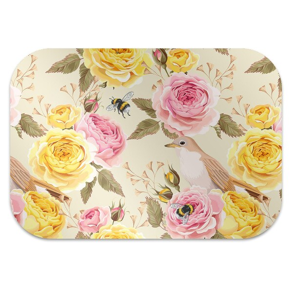 Computer chair mat Birds and Roses