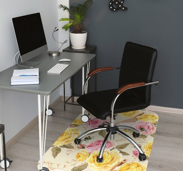 Computer chair mat Birds and Roses