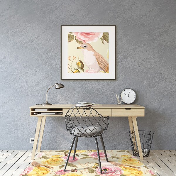 Computer chair mat Birds and Roses