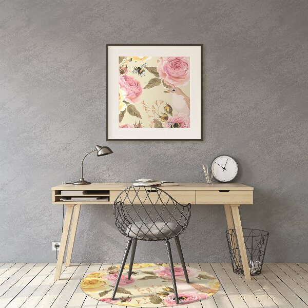 Computer chair mat Birds and Roses