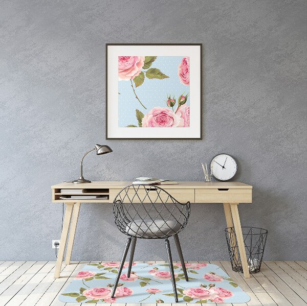 Desk chair mat Roses with leaves