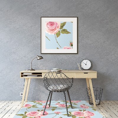 Desk chair mat Roses with leaves