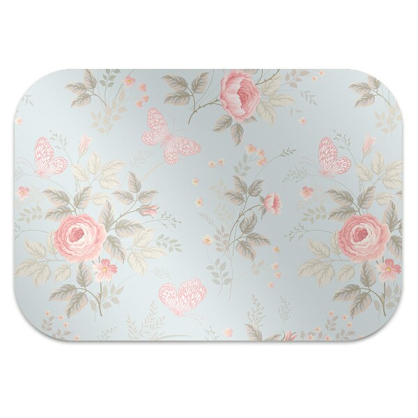 Desk chair mat Roses and butterflies