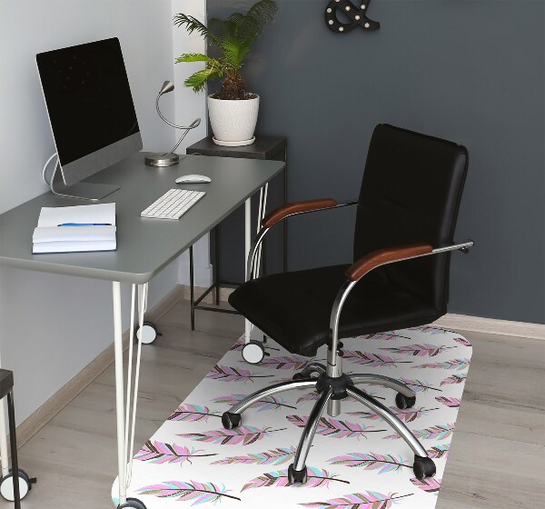Computer chair mat pink feathers