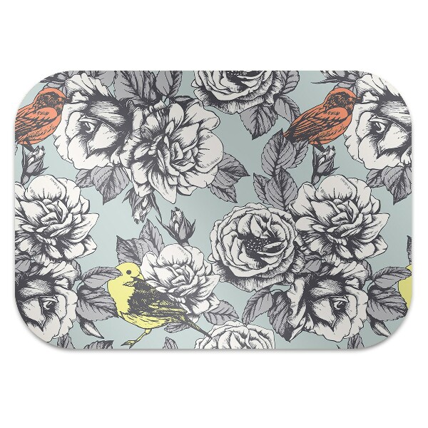 Computer chair mat Roses and birds