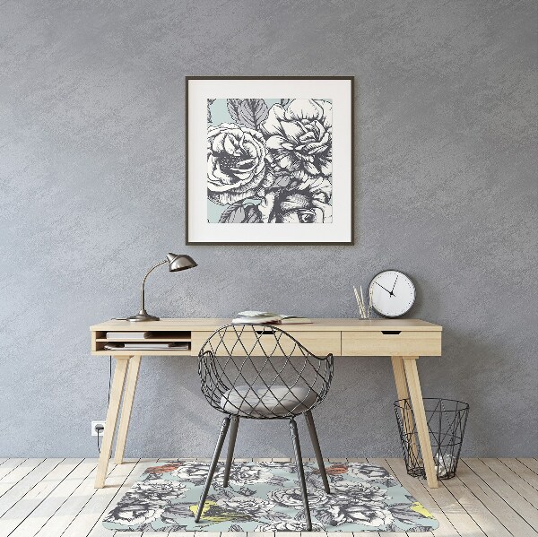 Computer chair mat Roses and birds