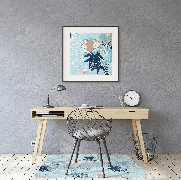 Office chair floor protector Crane and flowers