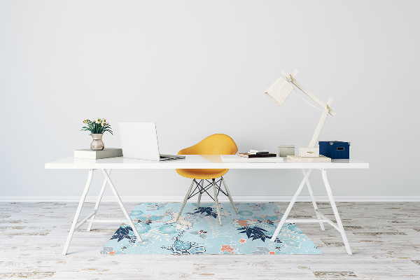 Office chair floor protector Crane and flowers
