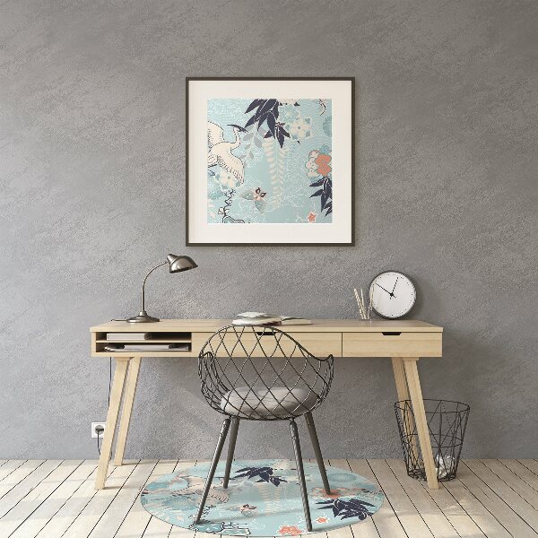 Office chair floor protector Crane and flowers