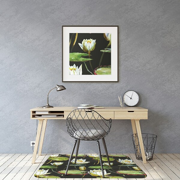 Desk chair mat lotus flowers