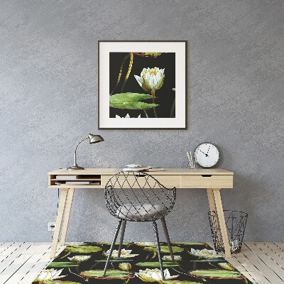 Desk chair mat lotus flowers