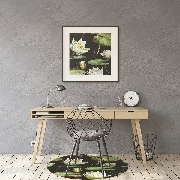 Desk chair mat lotus flowers