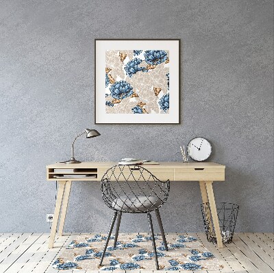 Office chair mat blue flowers