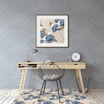 Office chair mat blue flowers