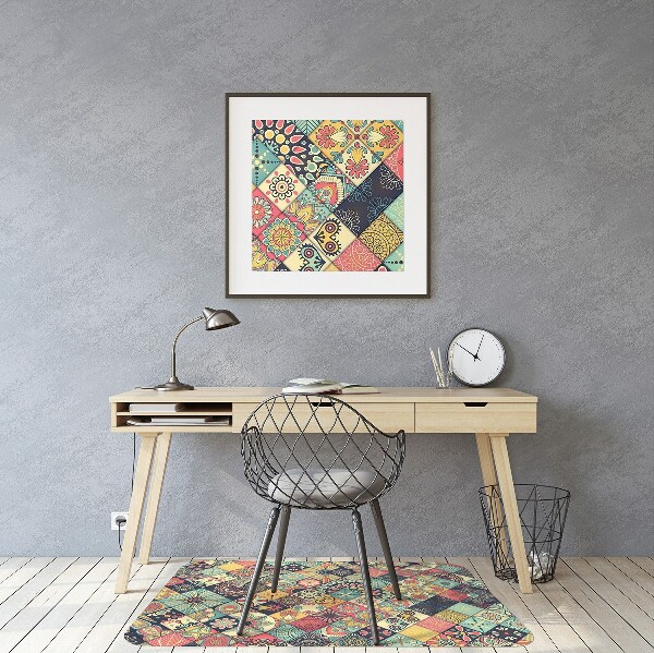 Chair mat floor panels protector ethnic mosaic