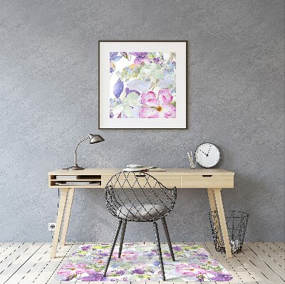 Chair mat floor panels protector purple flowers