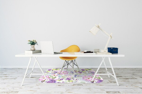 Chair mat floor panels protector purple flowers