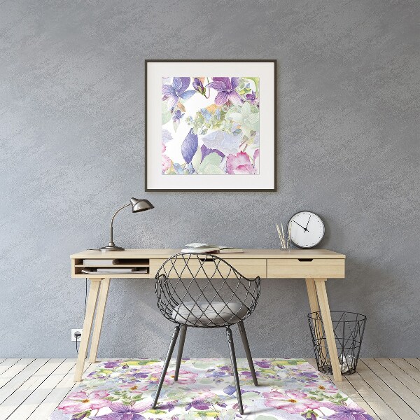 Chair mat floor panels protector purple flowers