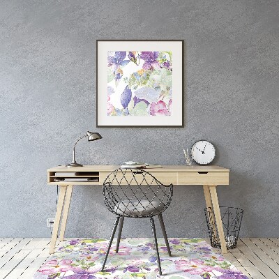 Chair mat floor panels protector purple flowers