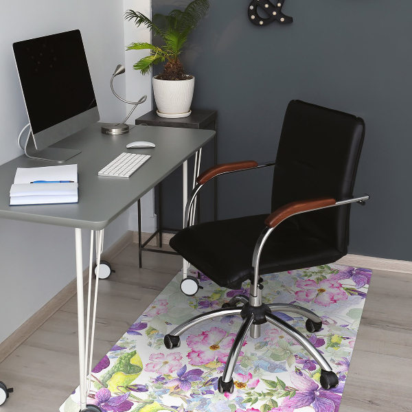 Chair mat floor panels protector purple flowers