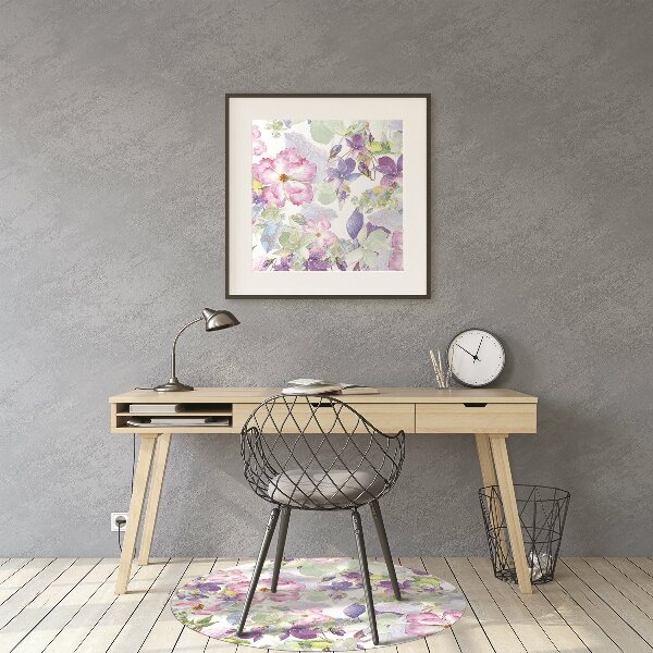Chair mat floor panels protector purple flowers