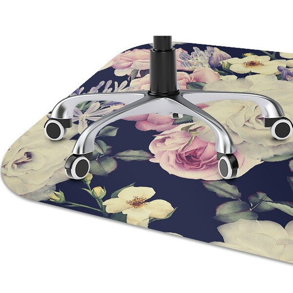 Office chair floor protector Vintage white roses