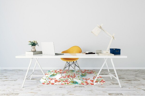 Desk chair mat Peacock feathers