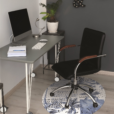 Office chair mat blue palm tree