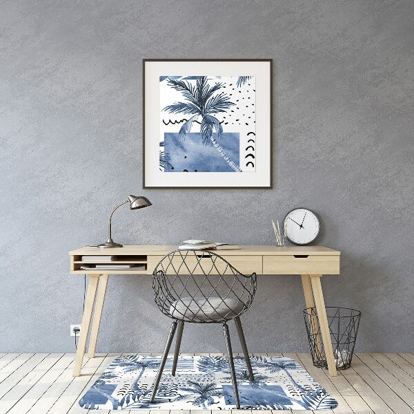 Office chair mat blue palm tree