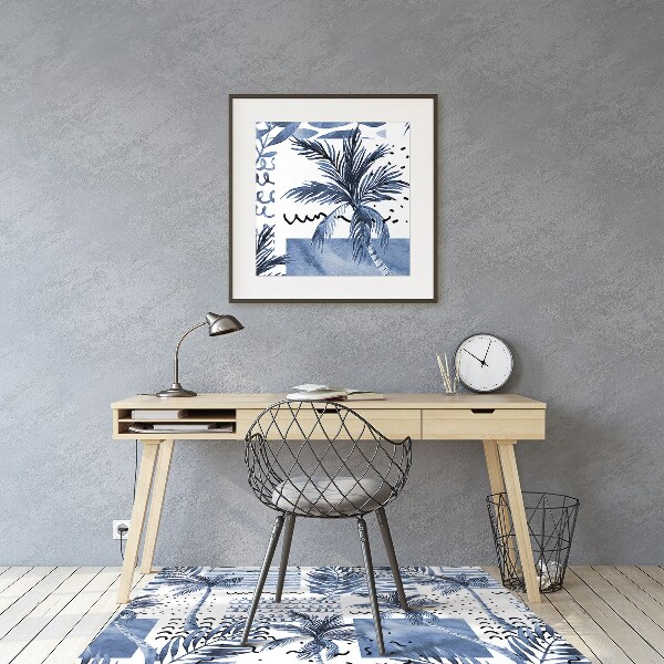 Office chair mat blue palm tree