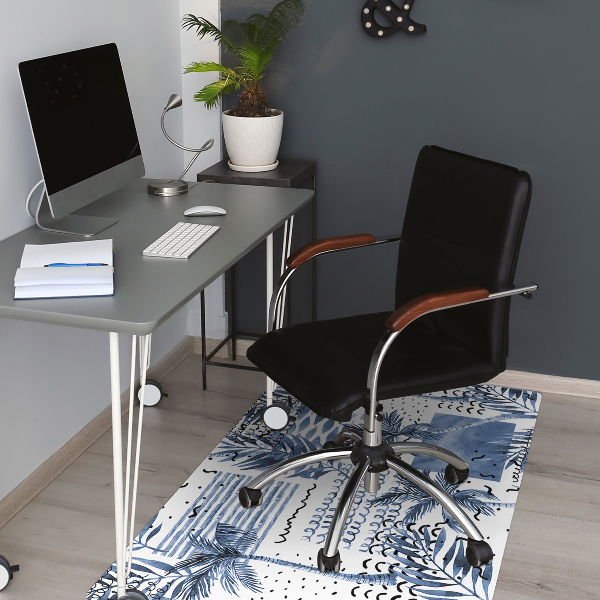 Office chair mat blue palm tree