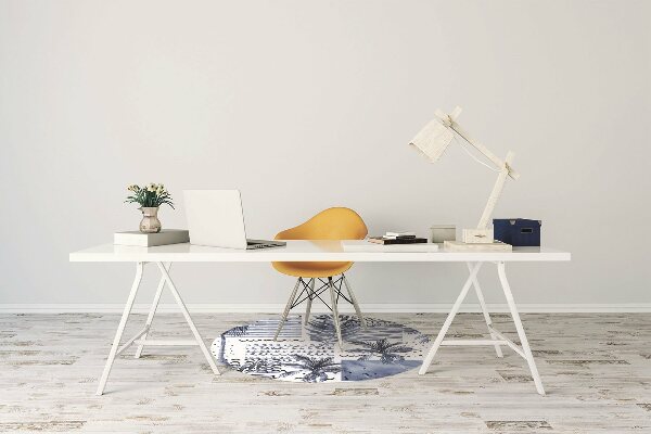 Office chair mat blue palm tree