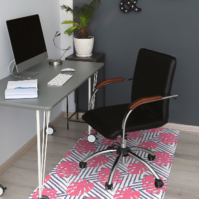 Desk chair mat pink leaves