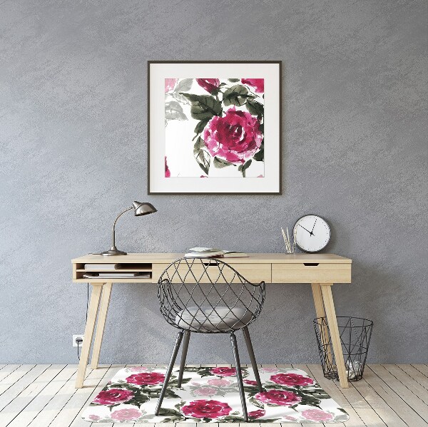 Desk chair mat painted roses