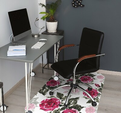 Desk chair mat painted roses