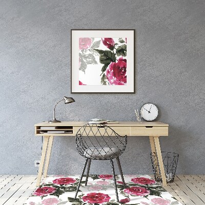 Desk chair mat painted roses