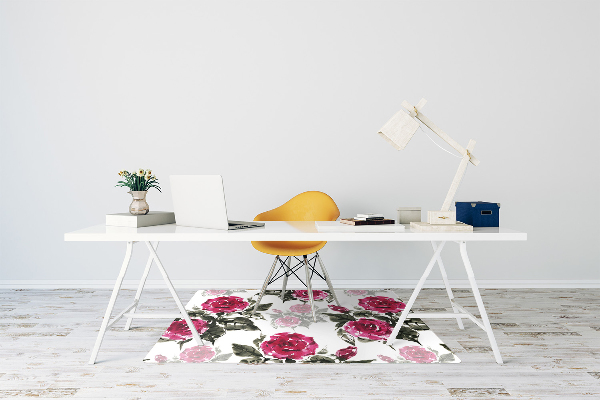 Desk chair mat painted roses