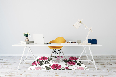 Desk chair mat painted roses