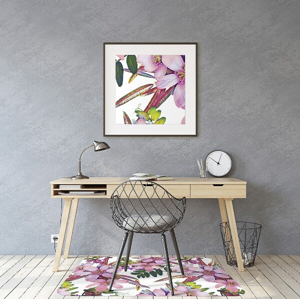Desk chair mat pink flowers