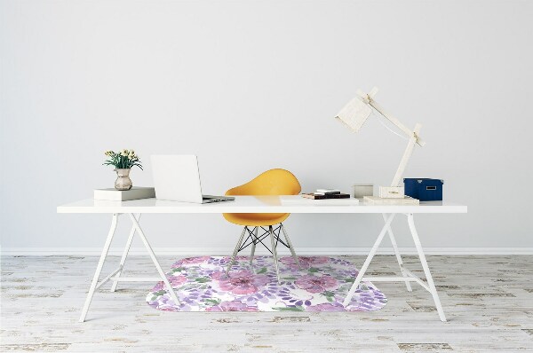 Chair mat floor panels protector purple flowers
