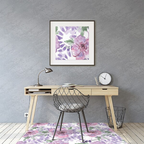 Chair mat floor panels protector purple flowers