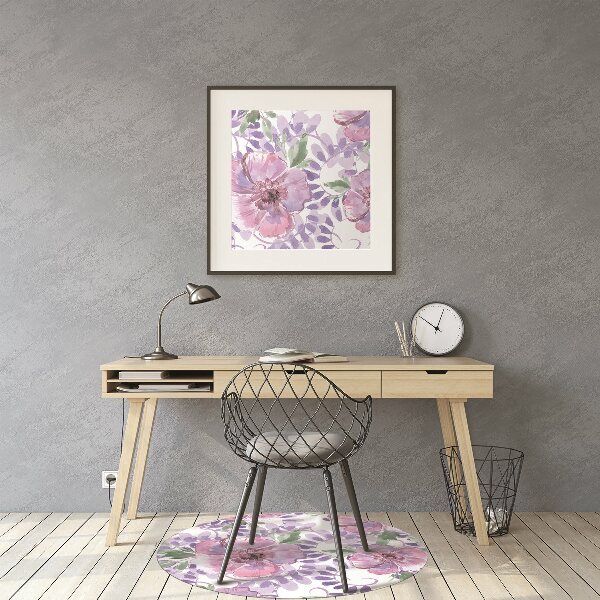 Chair mat floor panels protector purple flowers