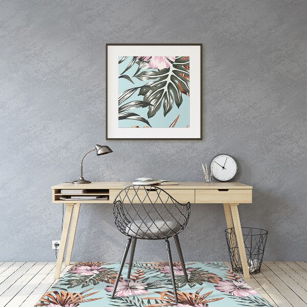 Chair mat floor panels protector hibiscus flowers