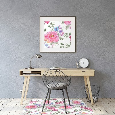 Desk chair mat pink flowers